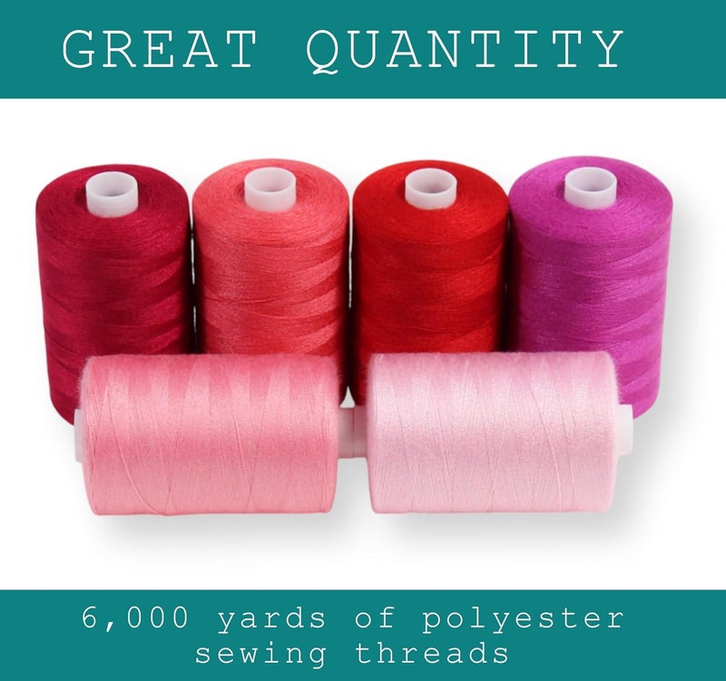 BlesSew Sewing Thread in Red Color Tones – 6 Spools of Polyester Thread for Sewing Machine for Beginners, Hand Stitching & Quilting - 1000 yds per Spool - Image 2